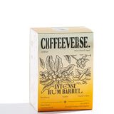 Intense Rum Barrel coffee packaging featuring flavors of blackberry, vanilla, and purple grapes.