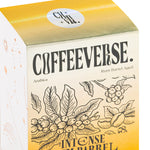 Packaging of Intense Rum Barrel coffee, showcasing flavors such as blackberry, vanilla, and purple grapes.