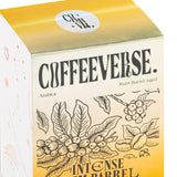 Packaging of Intense Rum Barrel coffee, showcasing flavors such as blackberry, vanilla, and purple grapes.