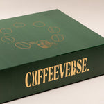 Green box with 'COFFEEVERSE' branding on a beige background