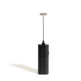 Black cylindrical pendant light with a silver fixture on a white background