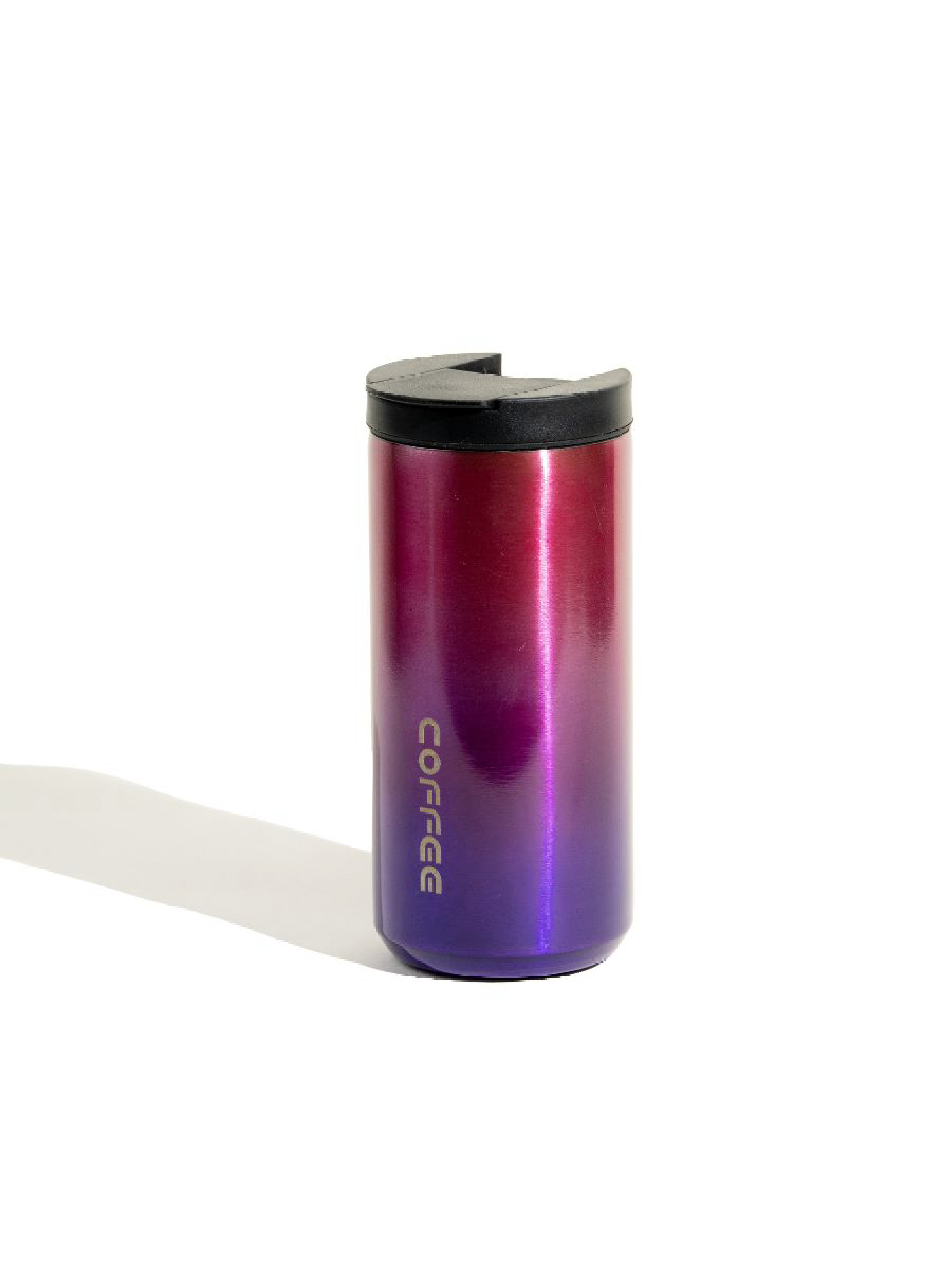 Gradient purple to red tumbler with 'Coffee' text on a white background